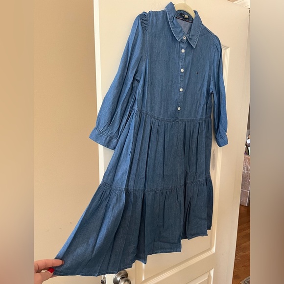 Tommy Hilfiger Blue Denim Chambray Shirt Dress Ruffle Hem Women’s size 8 - Picture 7 of 15